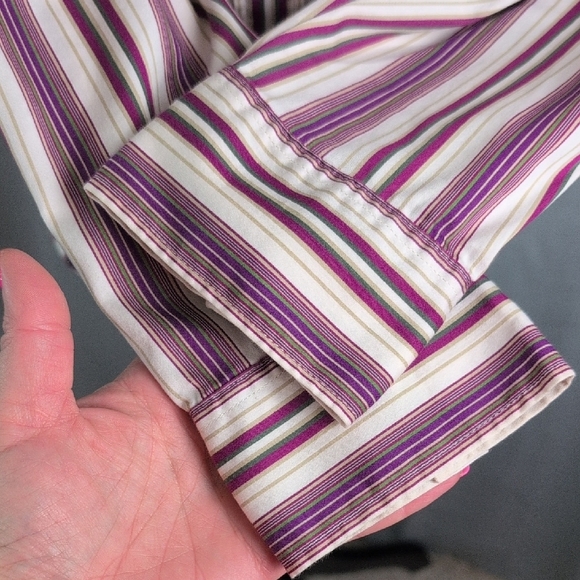 Chico's Purple Striped Button Down Shirt - Picture 5 of 7